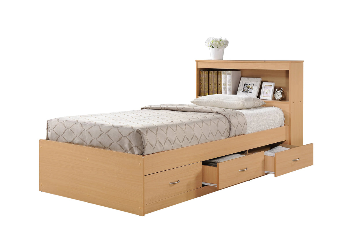 Hodedah Twin-Size Captain Bed with 3-Drawers and Headboard in White