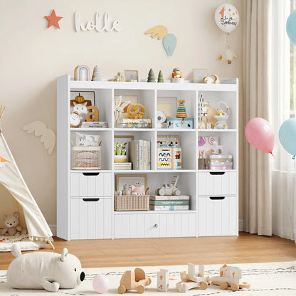 Homfa Kids Toy Storage Organizer with Cubby, Kids Toy Storage Chest with Removable Drawers, Kids Bookcase for Playroom Bedroom Living Room, Pink