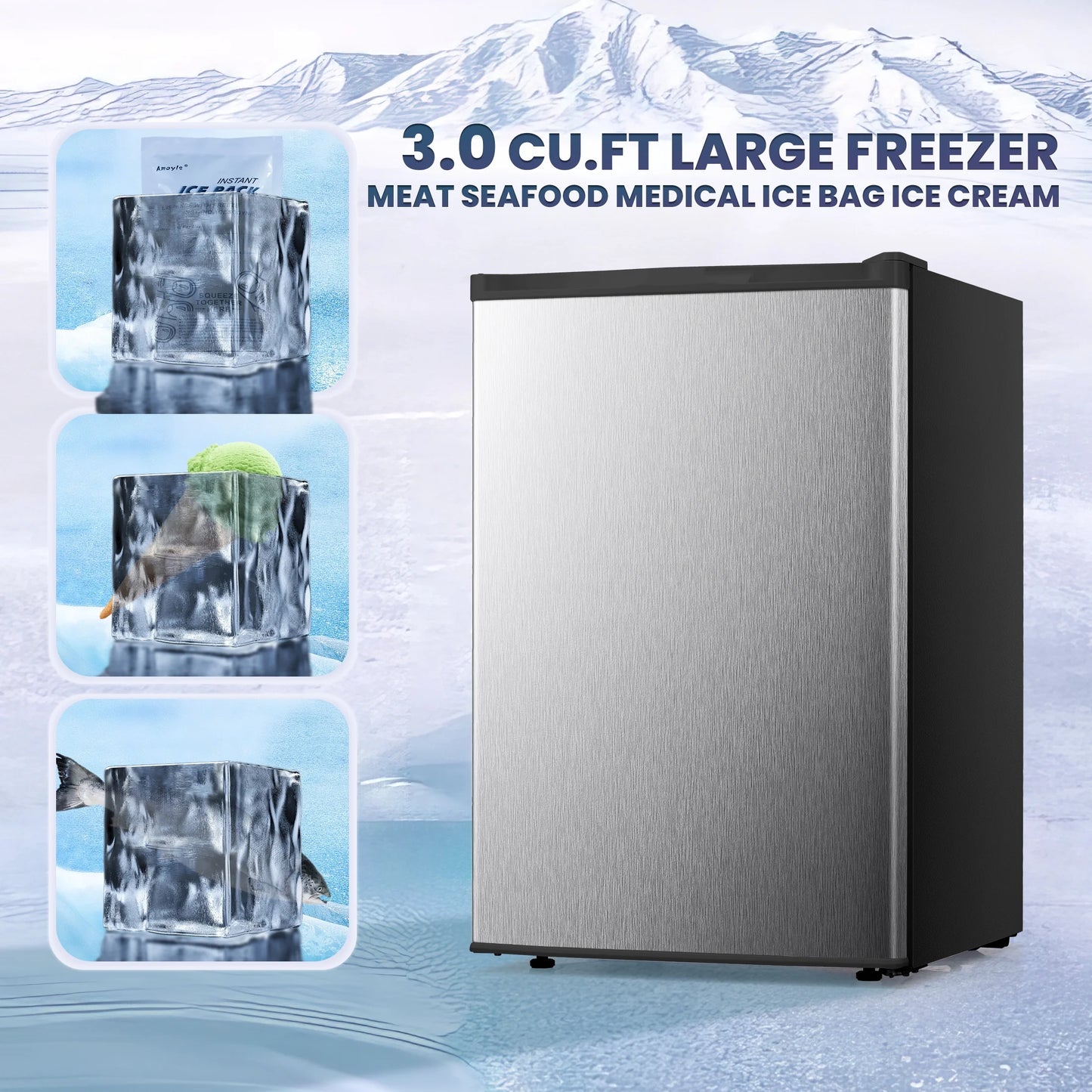 Electactic Upright Freezer, Energy Saving 3.0 Cu.ft Single Door Compact Upright Freezer with Reversible Door(Black)