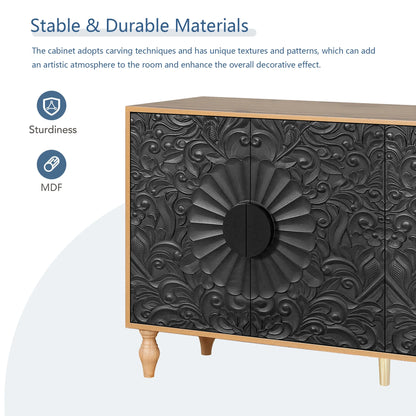 Aukfa 63" Large Accent Storage Cabinet TV Stand with Carved Door for Living Room,Entryway,Natural