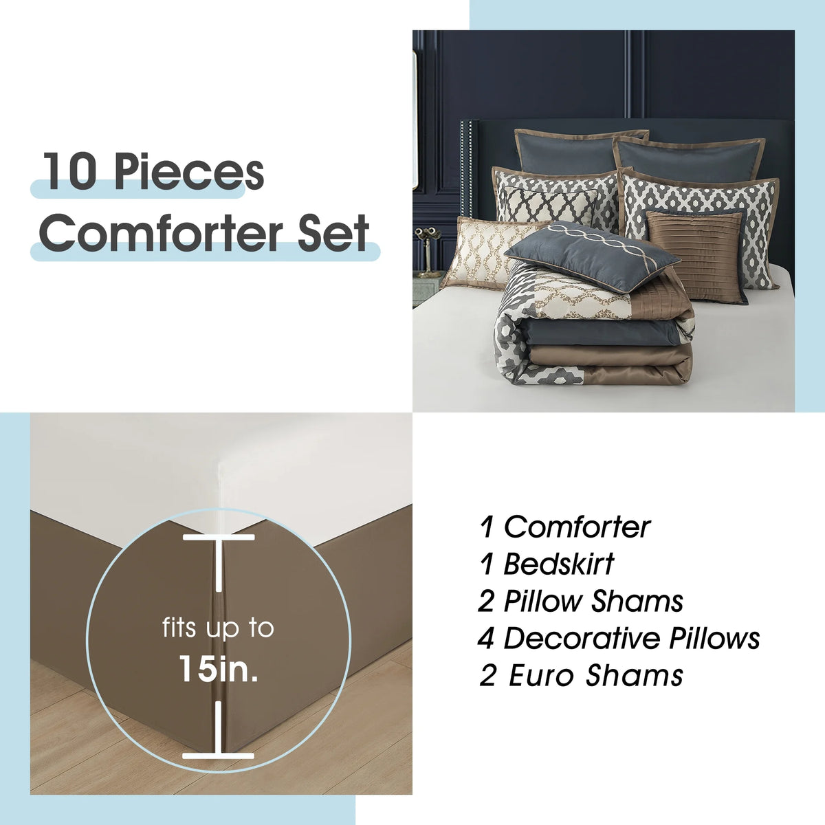 LANCO MODERN LIFESTYLE King Size Comforter Set, Burgundy, 10 Piece Bed in a Bag for All Seasons, Luxury Extreme Comfort Bedding Sets with Bedskirt, Pillow Shams, Euro Shams and Decor Pillows