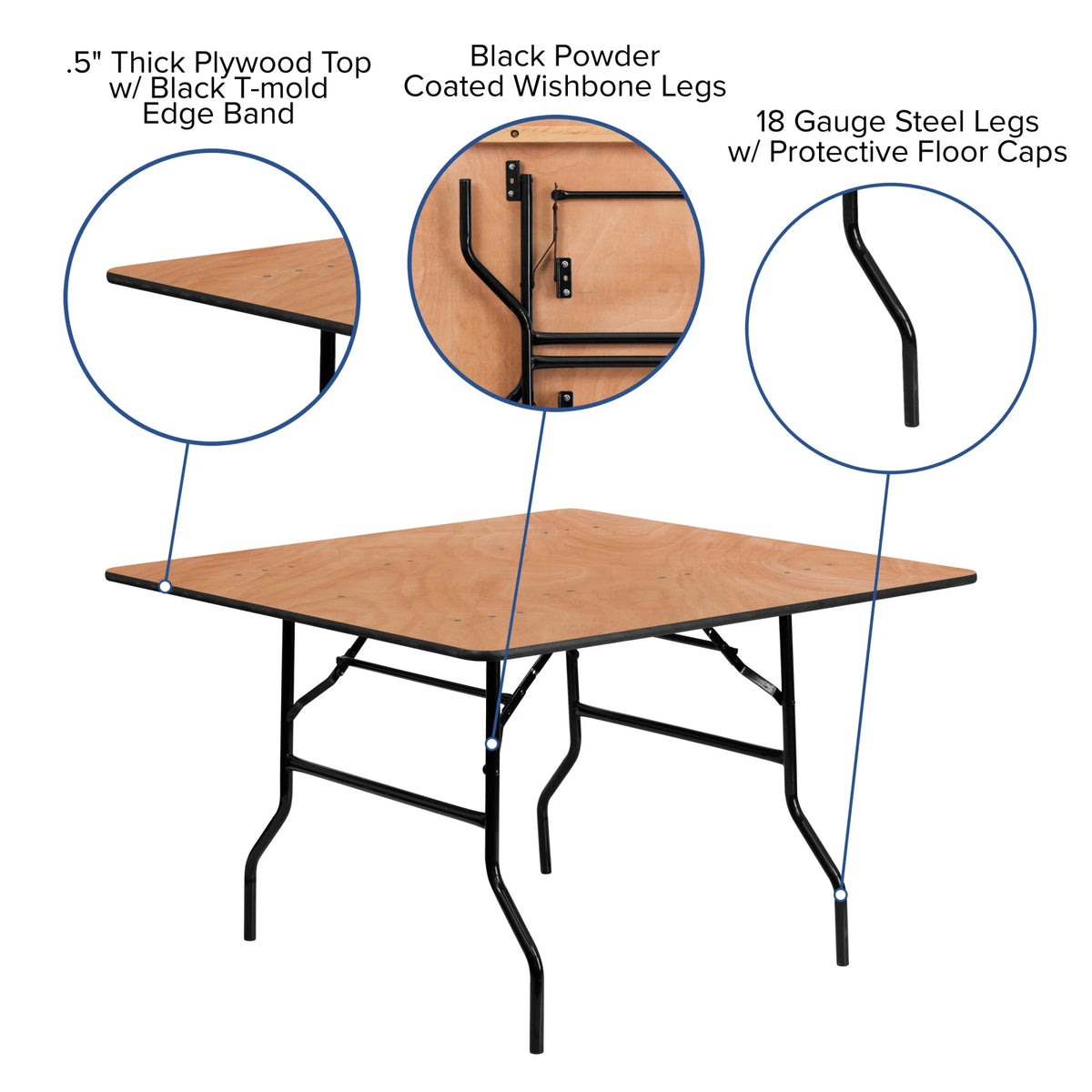 Flash Furniture 4' Square All-Occasion Wood Folding Event Table, Natural/Black