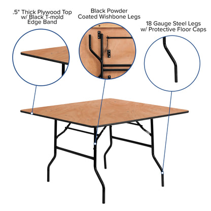 Flash Furniture 4' Square All-Occasion Wood Folding Event Table, Natural/Black