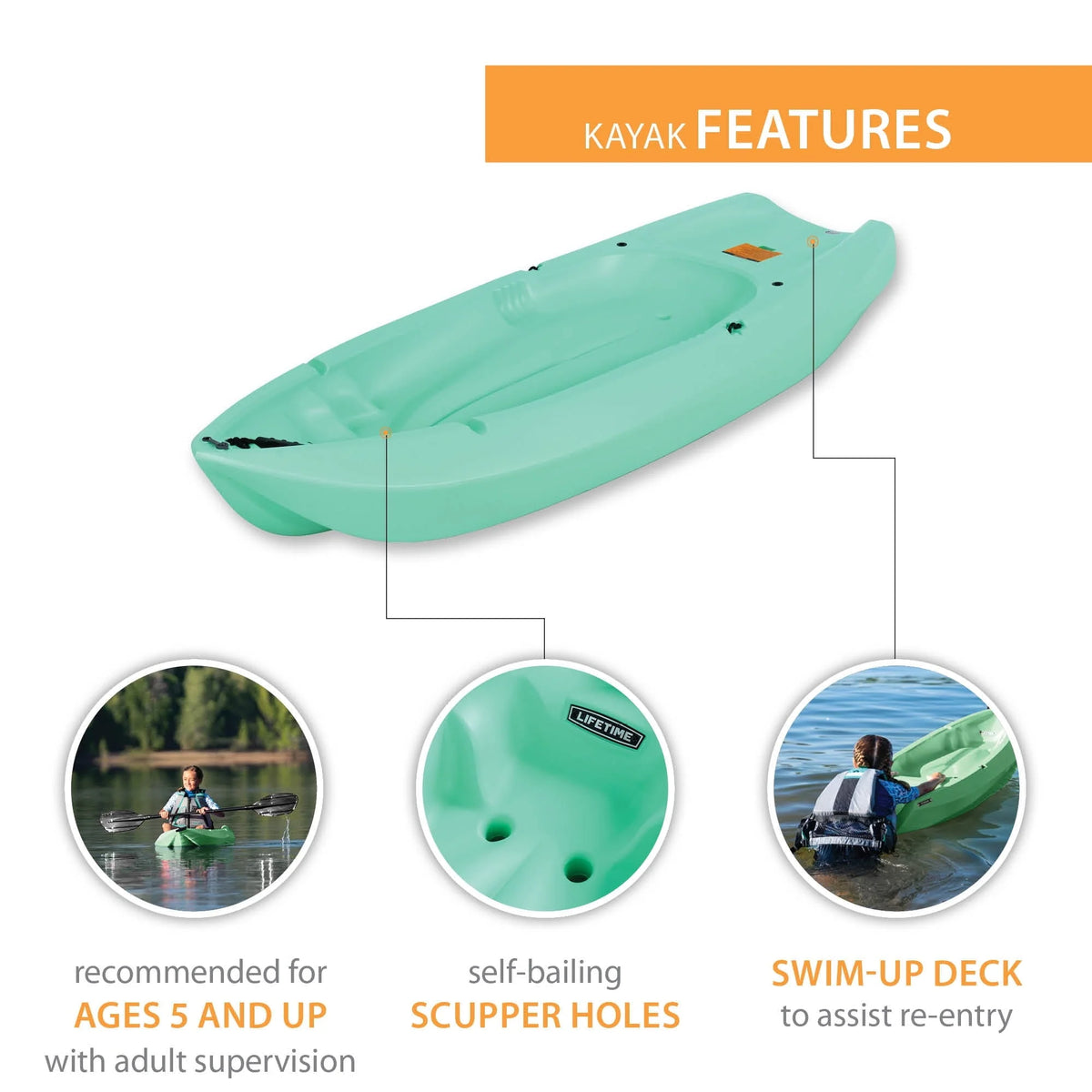 Lifetime Wave 6 ft Youth Kayak, Seafoam Green (91237)