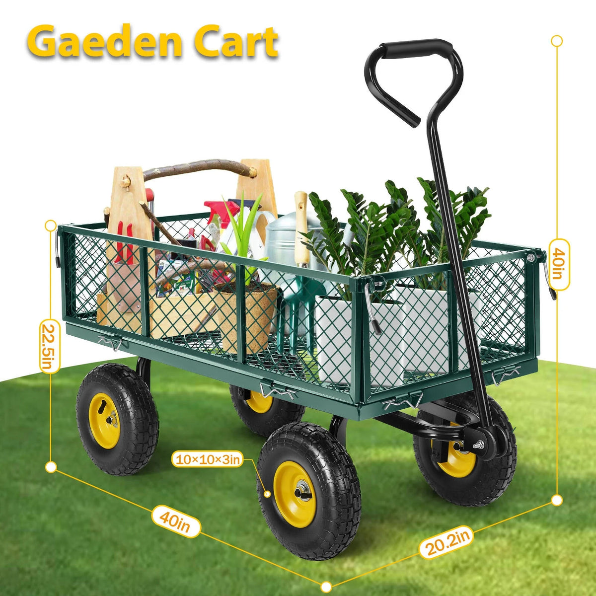 Farmdex Steel Mesh Garden Cart with 10" Tires Wagon Cart Newest Garden Utility Carts Heavy Duty 660LBS Capacity Folding Utility Wagon with Removable Sides, Garden Wagon for Yard