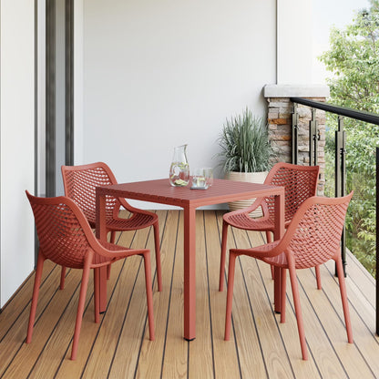 WestinTrends Playa 5-Piece Outdoor Patio Metal Frame Dining Table Set with Stackable Patio Dining Chairs, Olive Green