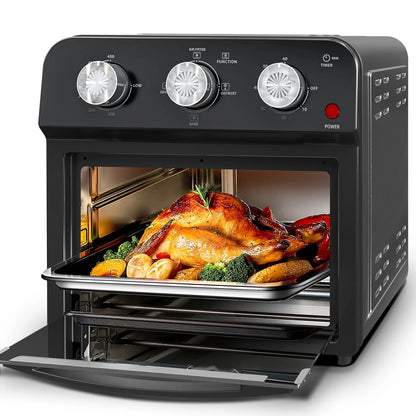 PlumChef 12 Quart 4 Slices Air Fryer Convection Toaster Oven, 1500W , 4 Cooking Modes,  7 in 1 Multifunction with Roast,  Bake, Grill, Broil, Toast, Dehydrate, Defrost, Stainless Stee