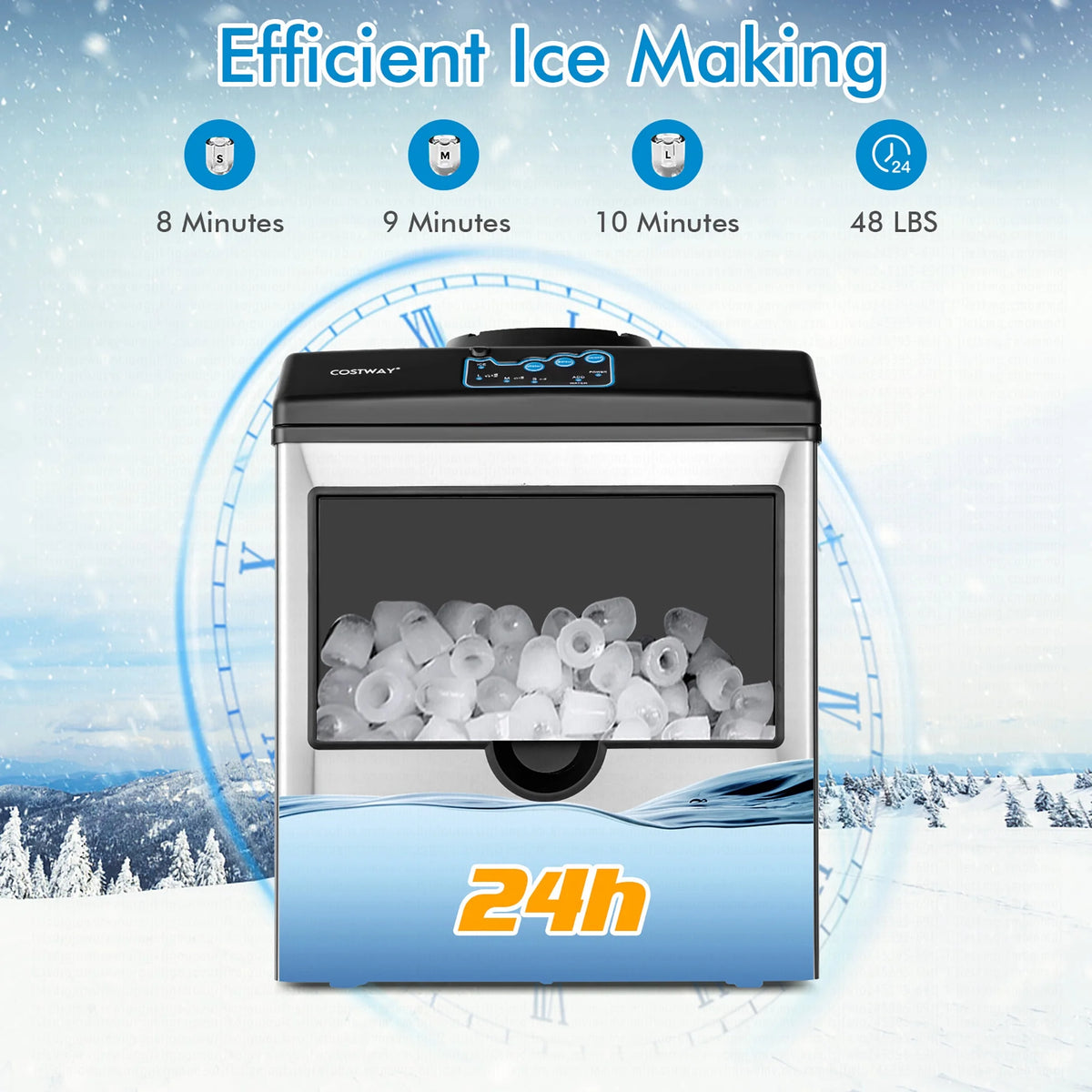 Costway 2-in-1 Stainless Steel Countertop Ice Maker Water Dispenser 48Lbs/24H w/ Scoop