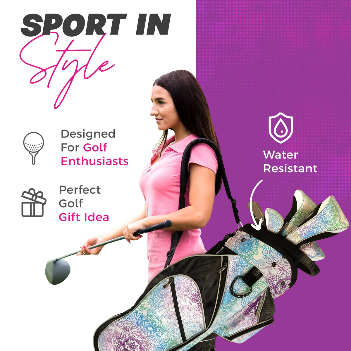 Womens Golf - Taboo Fashions 14 Way Lightweight Ladies Cart Bag (Posh Pink)