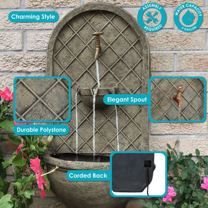 Sunnydaze Messina Polystone Outdoor Solar Wall Fountain, Bronze