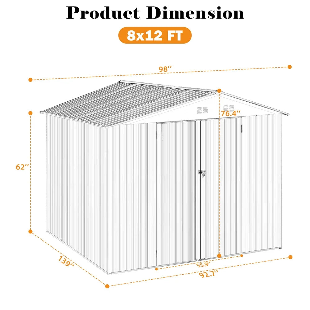 HighSound 6 x 8 FT Outdoor Storage Shed, Metal Garden Shed with with Updated Frame Structure, Tool Sheds for Backyard Garden Patio Lawn Grey