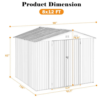 HighSound 6 x 8 FT Outdoor Storage Shed, Metal Garden Shed with with Updated Frame Structure, Tool Sheds for Backyard Garden Patio Lawn Grey