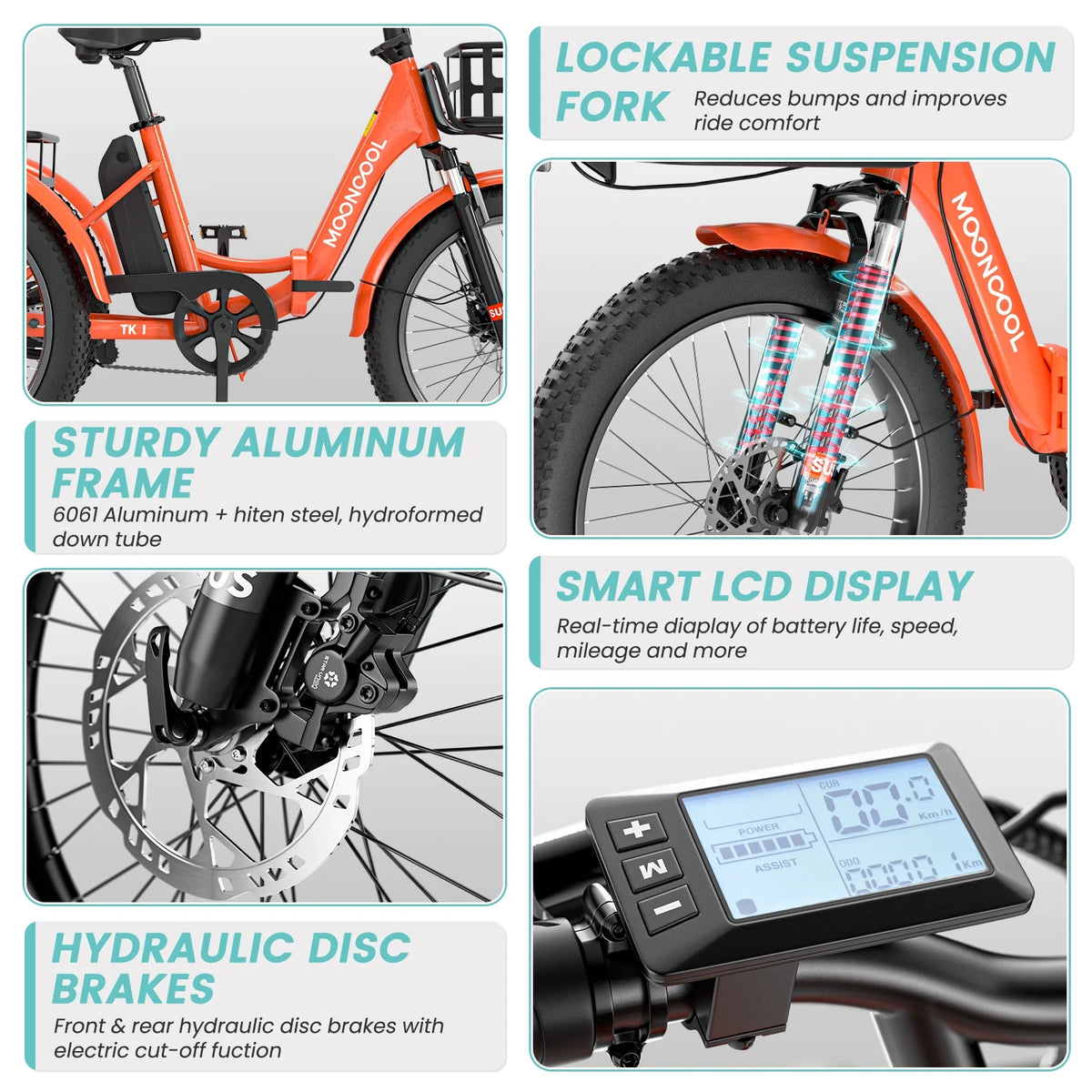 MOONCOOL TK1 Folding Electric Tricycle for Adults,48V 14.5Ah Removable battery, 500W（Peak 1000w）Motor, 20" Fat Tire Step-Thru 3Wheel Electric Bicycle w/Front&Rear Baskets, Certified to UL 2849 by SGS