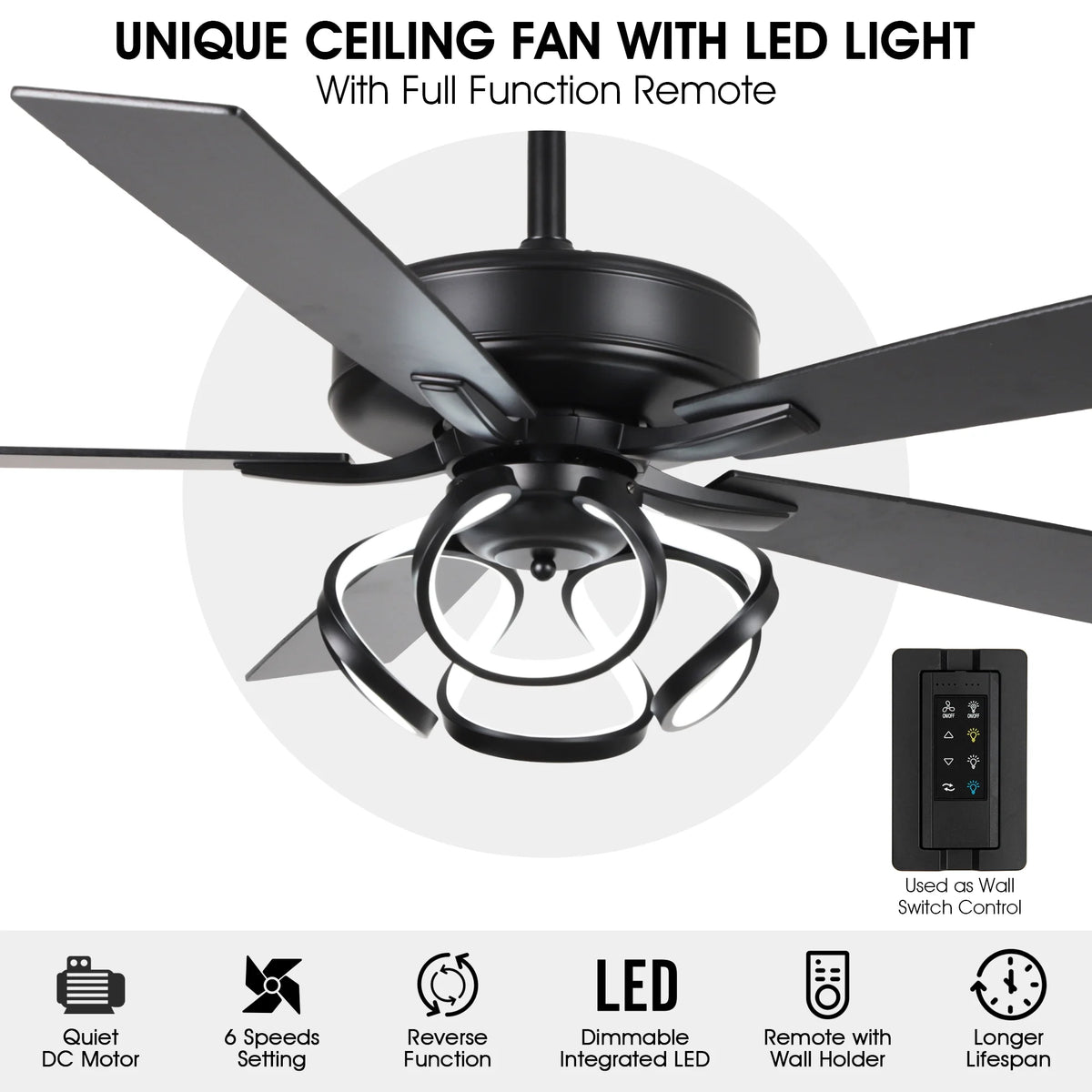Parrot Uncle 52-Inch Contemporary Chrome Ceiling Fan with Integrated LED Lights and Remote Control