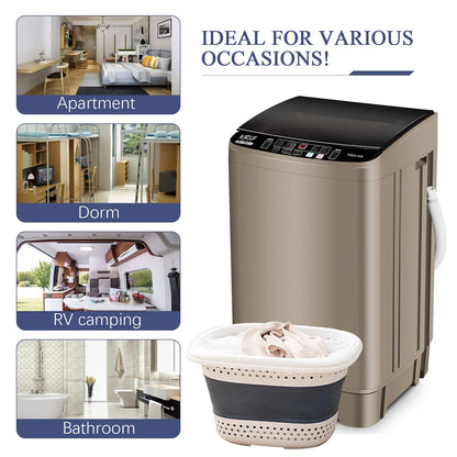 Krib B Full Automatic Washing Machine with Drain Pipe, 17.7 lbs Portable Washers with 10 Programs & 8 Water Levels, Suitable for Apartment, Dorm, Grey