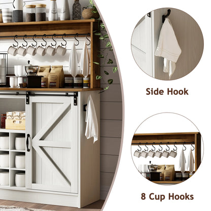 DreamCurship 55" Farmhouse Coffee Bar Cabinet, Buffet Sideboard Storage Cabinet, Wine Bar Cabinet with Wine Rack, White