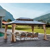 Yoleny 12'x16' Outdoor Polycarbonate Double Roof Hardtop 12 ft Gazebo Canopy, Brown