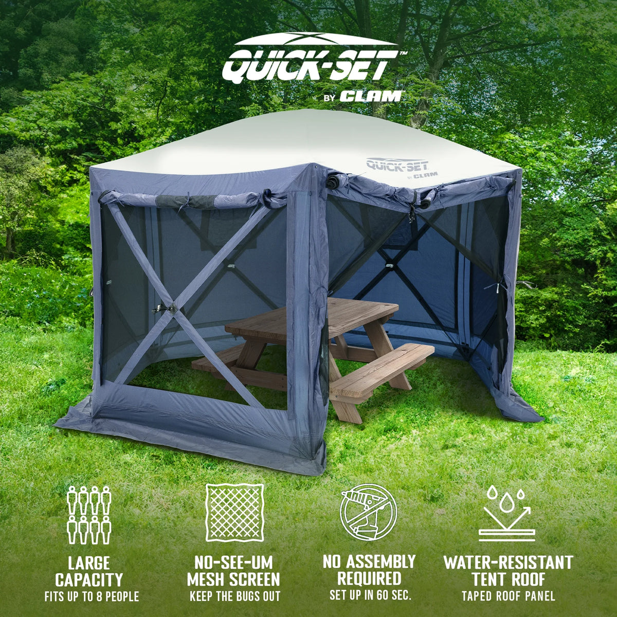 CLAM Quick-Set Pavilion 12.5 x 12.5' Portable Outdoor Canopy Shelter, Green