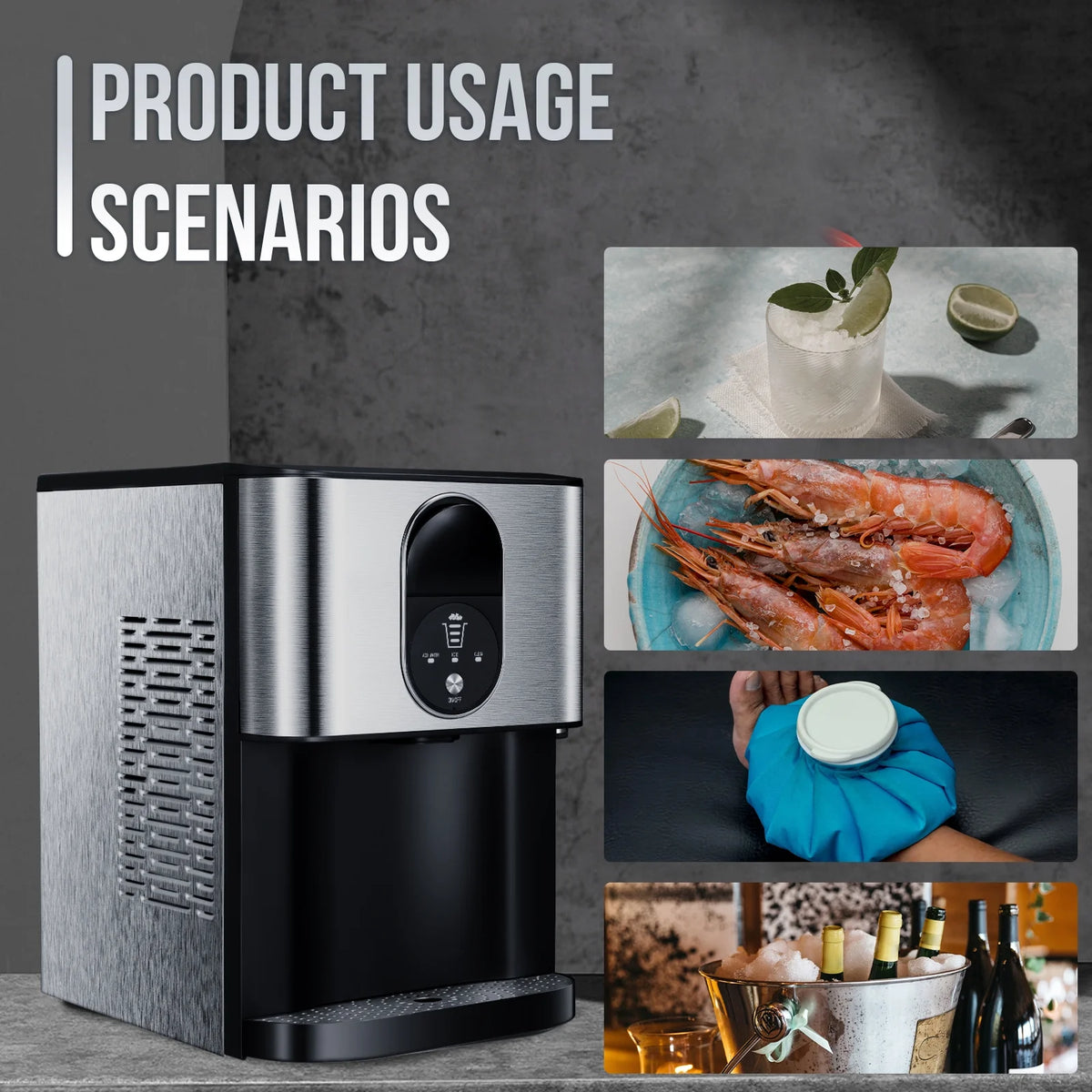 Auseo Ice Maker Countertop with Soft Chewable Ice, 44 Lbs/24H, Self-Cleaning, One-Click Operation for Home/Party(Black)
