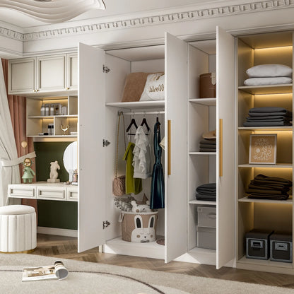 FUFU&GAGA Wardrobe Armoire Wooden Closet Cabinet 6 Storage Cube and Hanging Rod White