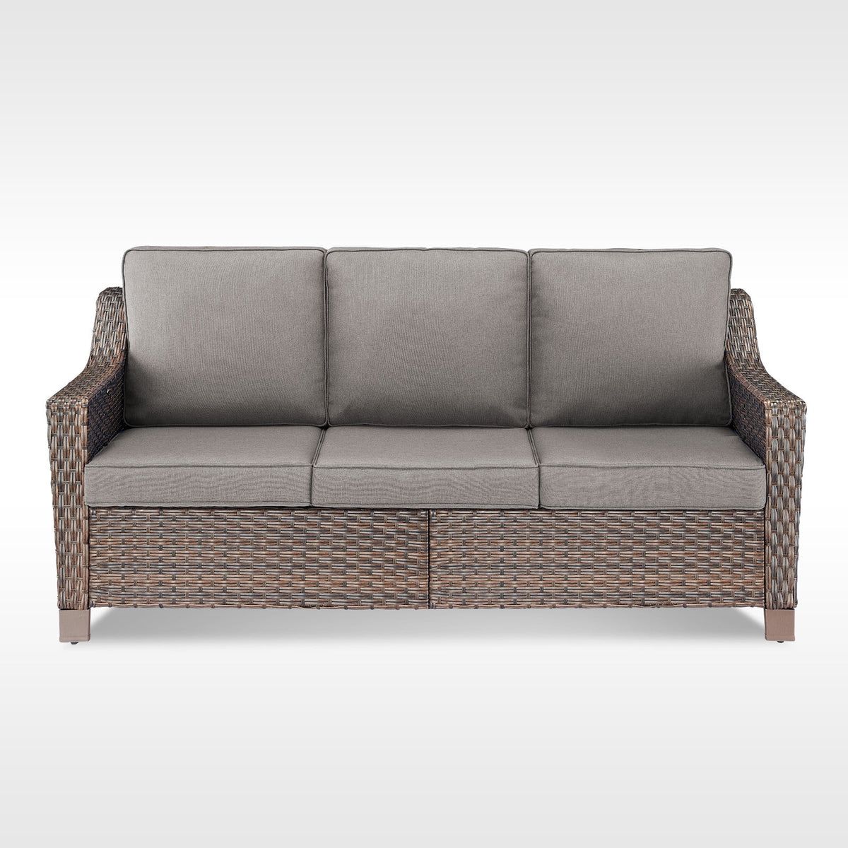 POCASSY Wicker Outdoor Couch, Brown Wicker Sofa Outdoor Furniture with All Weather Rattan and Olefin Cushion for Balcony, Backyard, Porch, Brown/Gray