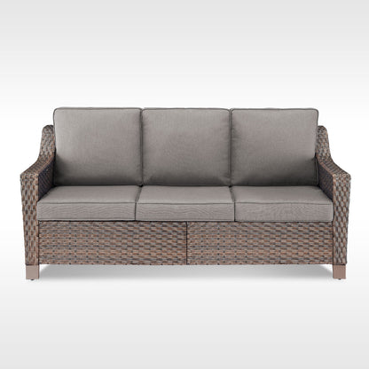 POCASSY Wicker Outdoor Couch, Brown Wicker Sofa Outdoor Furniture with All Weather Rattan and Olefin Cushion for Balcony, Backyard, Porch, Brown/Gray
