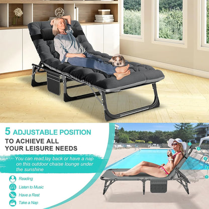Slsy Folding Lounge Chair, 5-Position Adjustable Outdoor Reclining Chair, Folding Sleeping Bed Cot, Folding Chaise Lounge Chair for Pool Beach Patio Sunbathing
