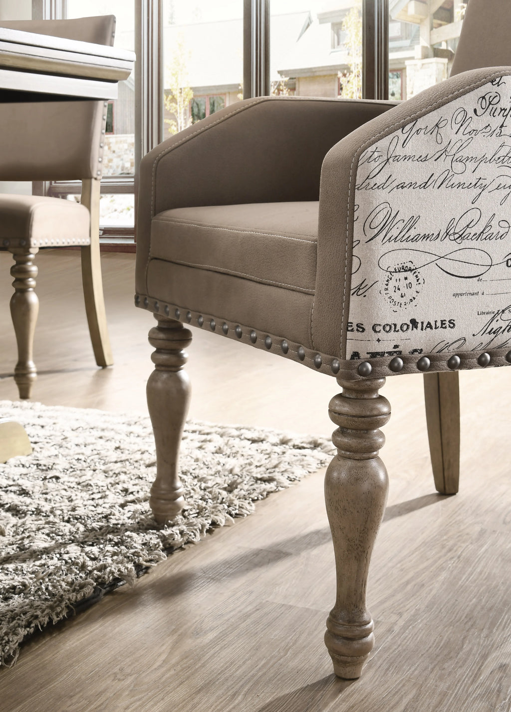 Roundhill Furniture 9-Piece Extendable Table with Nailhead Armchairs Dining Set, Driftwood