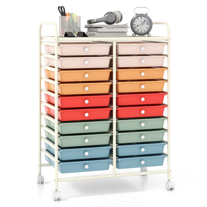 Gymax Office Rolling Cart 20 Storage Drawers Scrapbook Paper Studio Organizer Mutlicolor