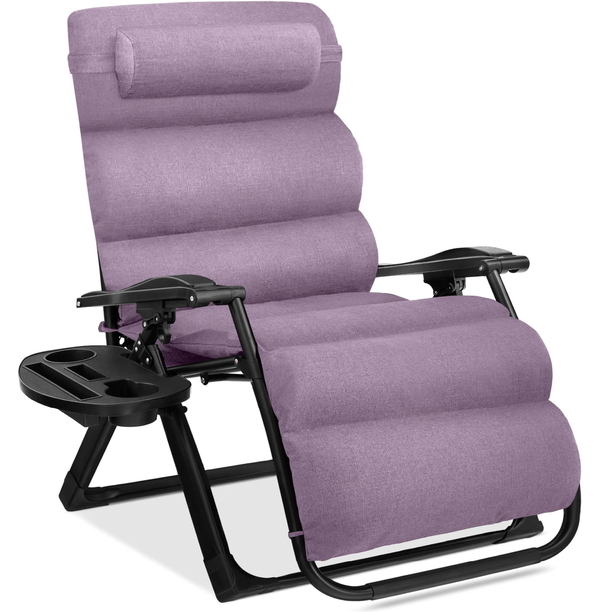 Best Choice Products Oversized Zero Gravity Chair, Folding Recliner w/ Removable Cushion, Side Tray - Fossil Gray