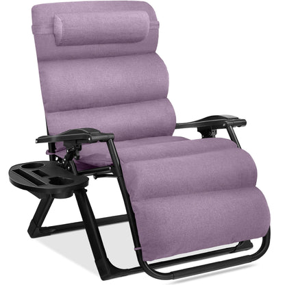 Best Choice Products Oversized Zero Gravity Chair, Folding Recliner w/ Removable Cushion, Side Tray - Fossil Gray