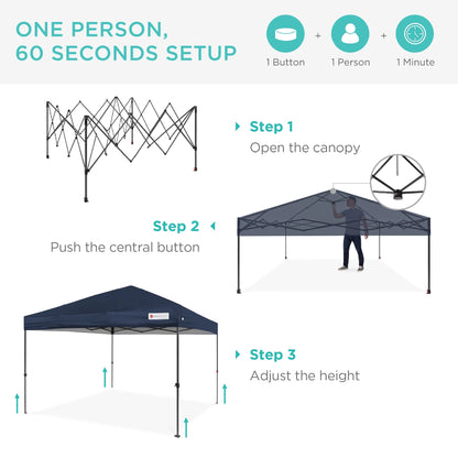 Best Choice Products 12x12ft Easy Setup Pop Up Canopy w/ 1-Button Setup, Wheeled Case, 4 Weight Bags - Navy Blue