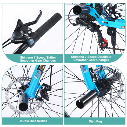 Aukfa 26" Freestyle BMX Bikes,Kids Mountain Bike for Boys Girls,Shimano 7 Speed,Double Disc Brakes,Blue