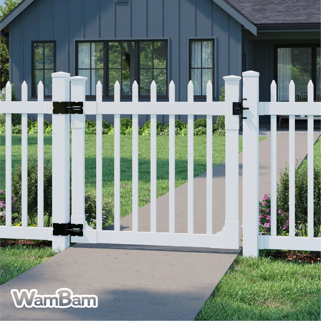 4ft H x 6ft W (1 Panel + 1 Post) No Dig WamBam Nantucket Fence Kit, White Vinyl Picket Fence Panel, Easy DIY Installation Fence Panel Kit, Durable Outdoor Fence for Yard or Garden, BL19101