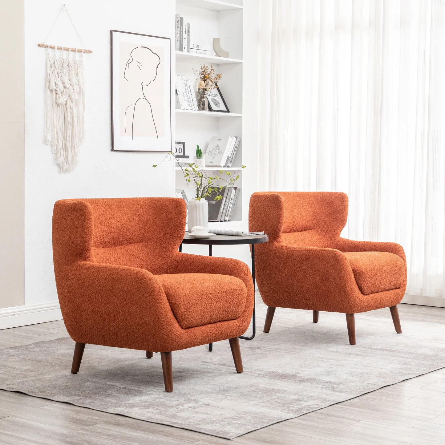 ALEAVIC White Accent Chair Upholstered Armchair with Solid Wood Legs