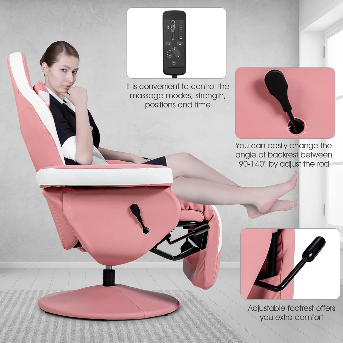 Goplus Massage Gaming Recliner Reclining Racing Chair Swivel Black
