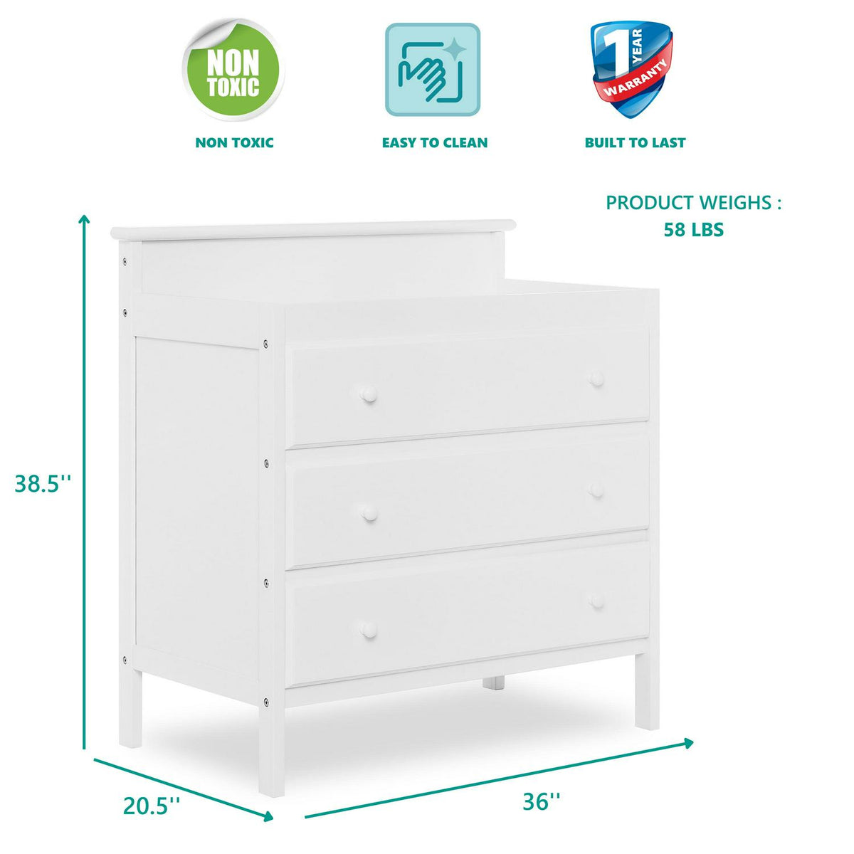 Dream On Me Mason Modern Changing Table With Free Changing Pad In White