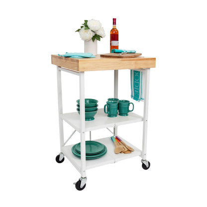 Origami Foldable Wheeled Portable Solid Wood Top Kitchen Island Bar Cart