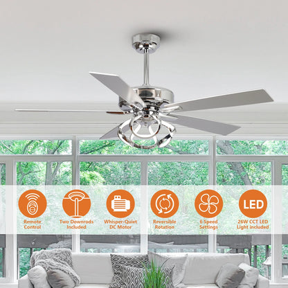 Parrot Uncle 52-Inch Contemporary Chrome Ceiling Fan with Integrated LED Lights and Remote Control