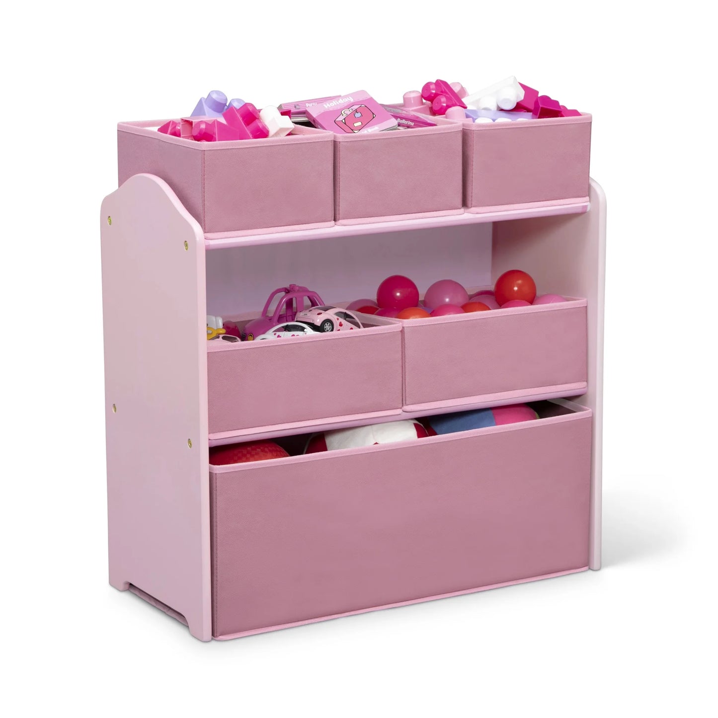 Delta Children 4-Piece Toddler Playroom Set �C Includes Play Table, 2 Chairs and 6 Bin Toy Organizer with Reusable Vinyl Cling Stickers, Light Pink/Dark Pink