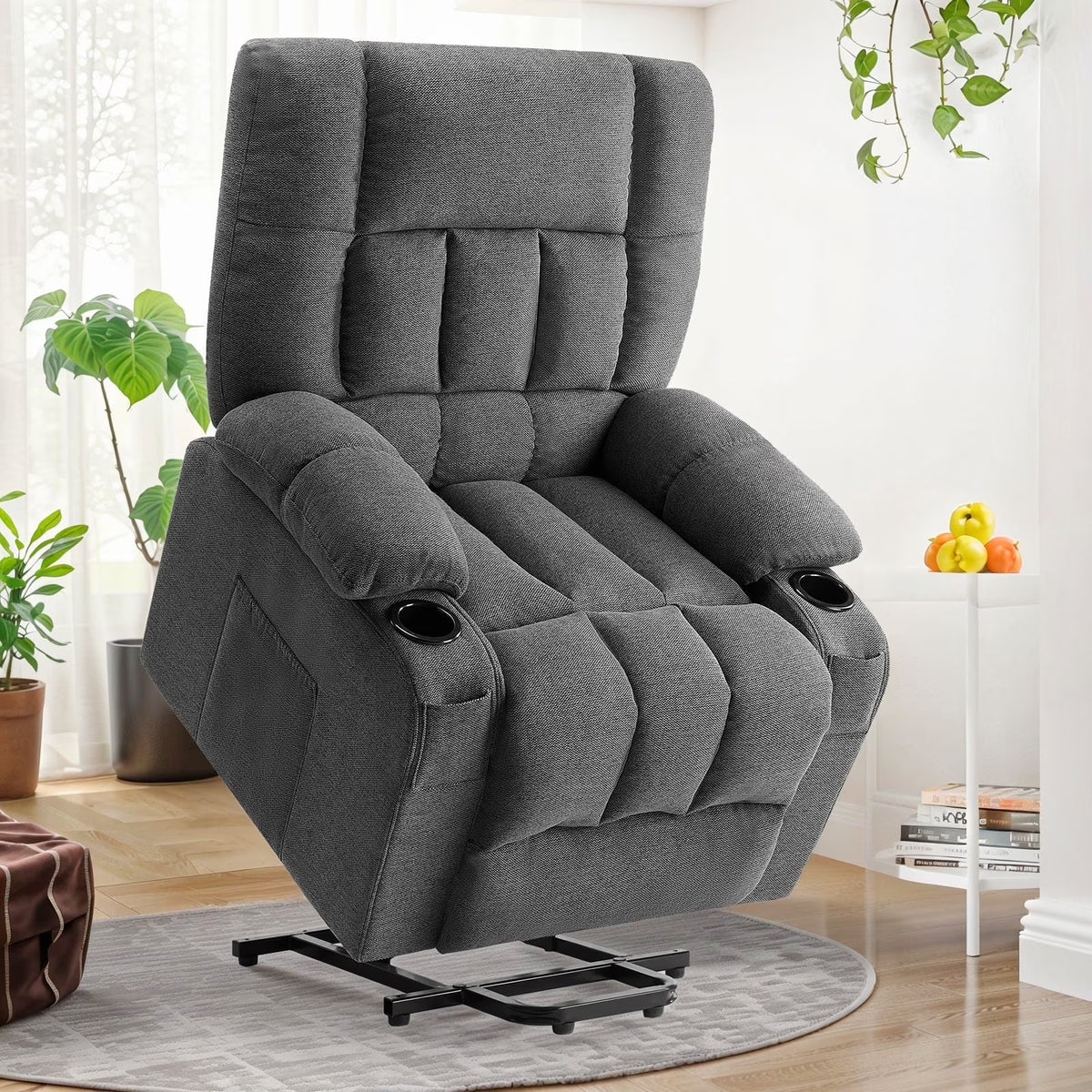 Recline Chair, 21.6"W Oversize Accent Armchair with Storage Bag, Modern Chair for Living Room, Bedroom, Gray