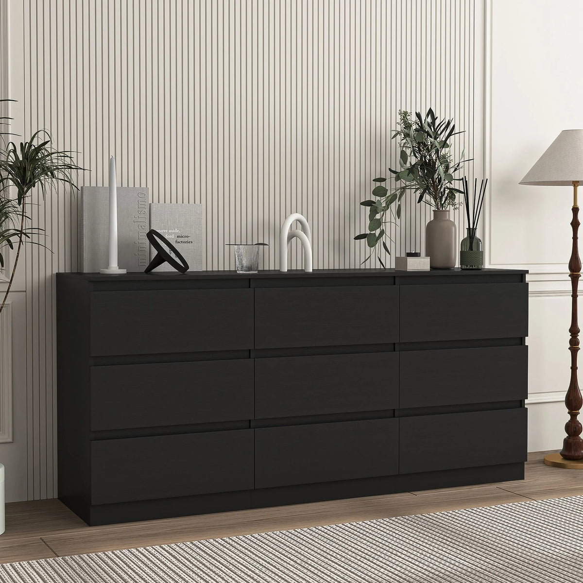 Resenkos Modern Mid Century 6 Drawer Wide Dressers Chests for Bedroom, Chest of Drawer Organizer Grey