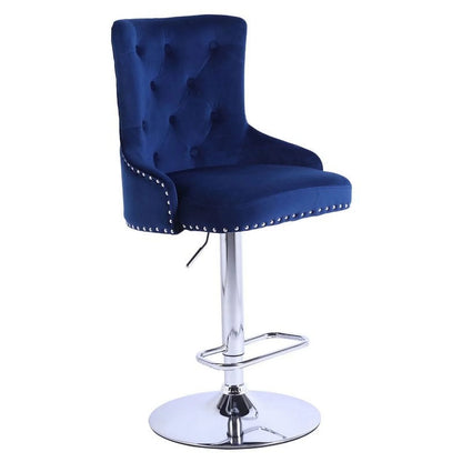 Alexent  2PCS Swivel Bar Stools, High Back, Button Tufted, Silver Footrest and Nailhead Trim Swivel Bar Chairs for Kitchen, Bar Velvet Upholstered Bar Stools, Dark Blue