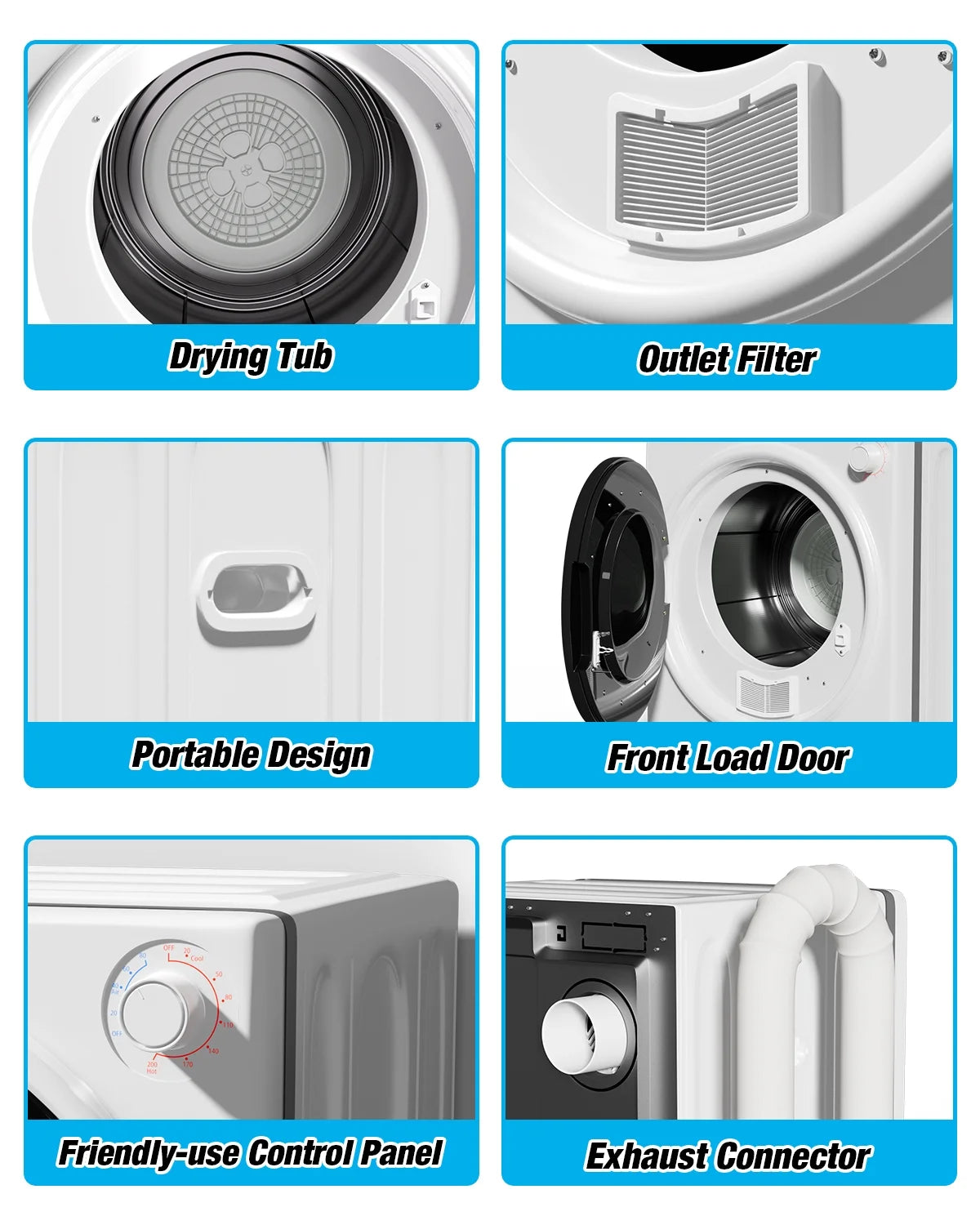TABU Portable Washer and Dryer Set, 17.6LBS Compact Washing Machine & 8.8LBS Compact Dryer(Gray&White)