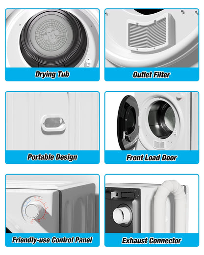 TABU Portable Washer and Dryer Set, 17.6LBS Compact Washing Machine & 8.8LBS Compact Dryer(Gray&White)