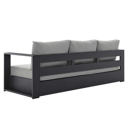 Lounge Sofa Table Set, Grey Gray, Aluminum, Metal, Fabric, Modern Contemporary, Outdoor Patio Balcony Cafe Bistro Garden Furniture Hotel Hospitality