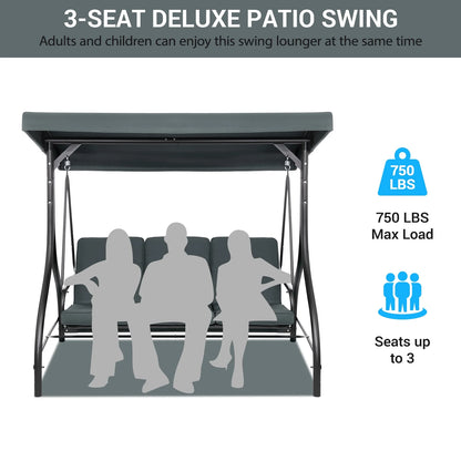 Arlopu 3 Person Porch Swing Outdoor Converting Canopy Swing Glider with Canopy