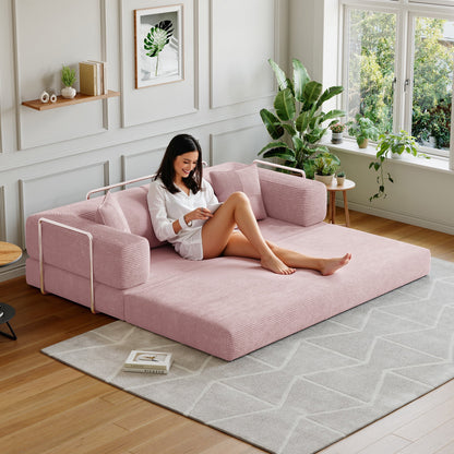 Convertible Sleeper Sofa Bed,Compressed Floor Boneless Couch,Modular Modern Corduroy Sofa for Living Room Bedroom -with Fixed-Shape Frame and Support Armrest,Easy Assembly(Green)