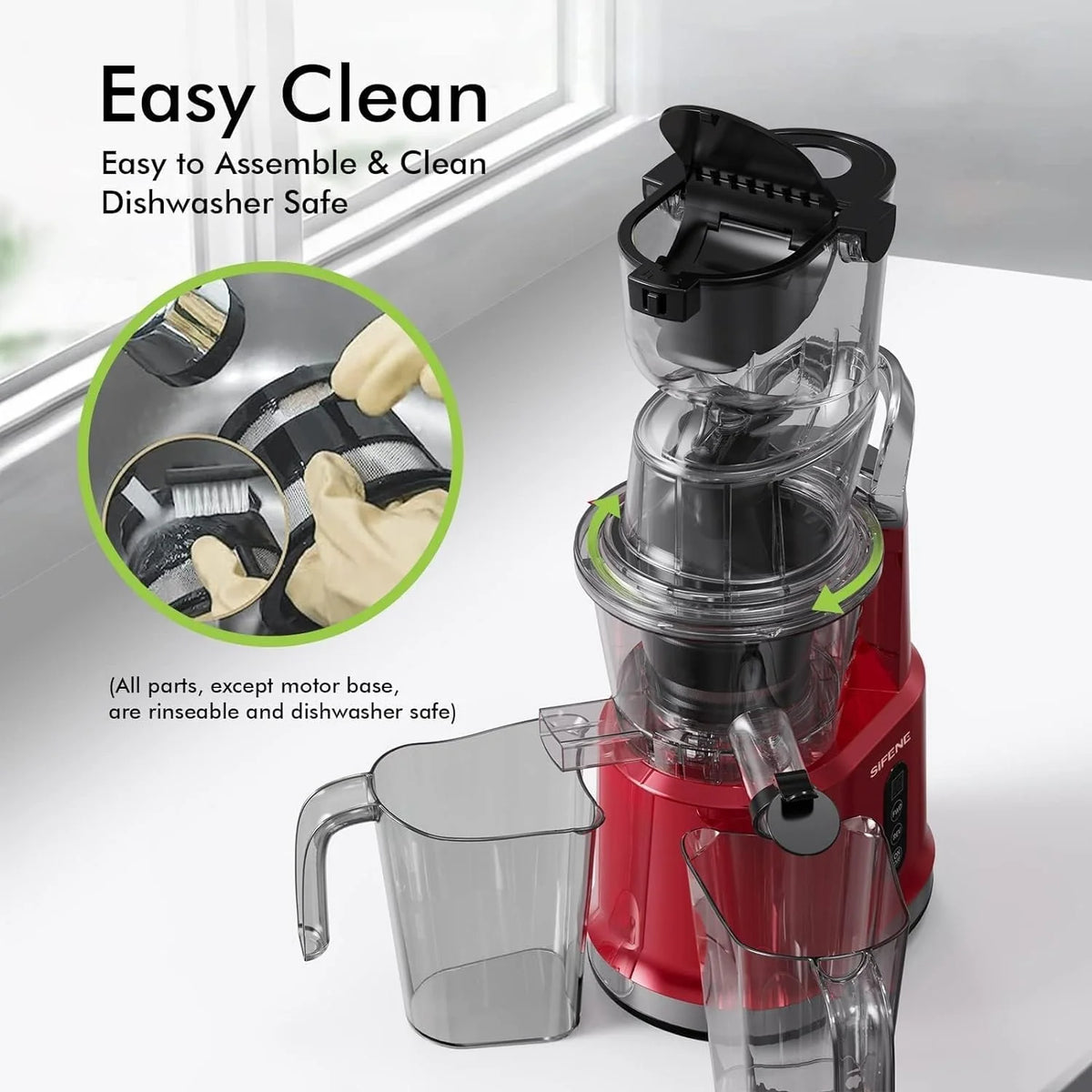 SIFENE 200W Cold Press Juicer Machine for Fruits and Vegetables, Masticating Juice Maker with 83mm Wide Chute, High Yield, Easy Clean, Gray