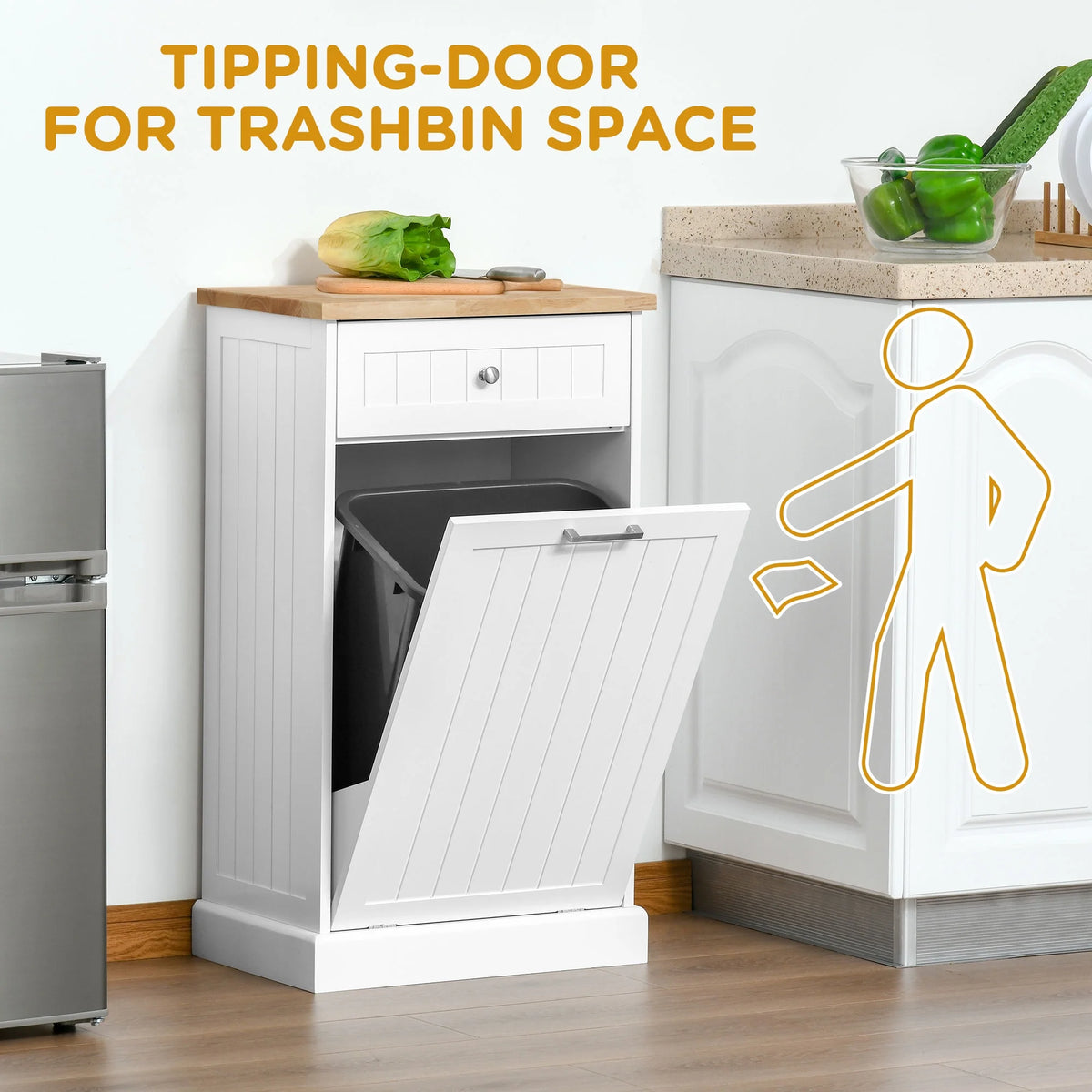 HOMCOM Kitchen Tilt Out Trash Bin Cabinet, Free Standing Recycling Cabinet